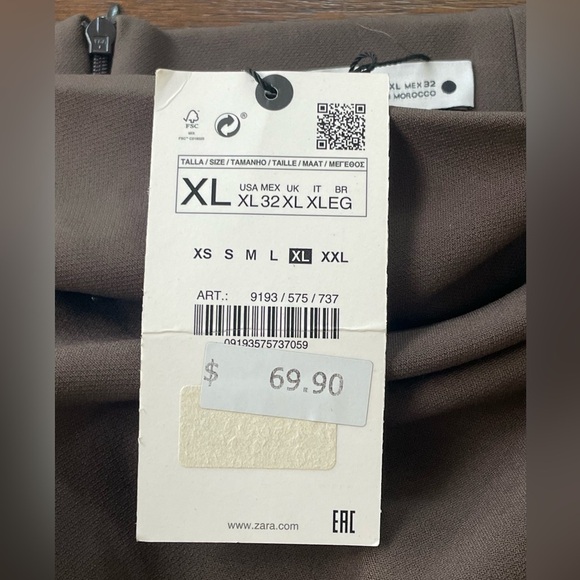 NWT Zara Pencil Maxi Side Slit Brown Skirt Ruched Zip Size XL Resort Cruise - Picture 6 of 13